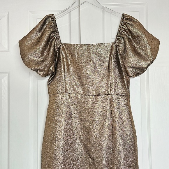 Lulus Celestina Bronze Lurex Puff Sleeve Mermaid Maxi Dress Gold - Size XL NEW - Picture 4 of 9